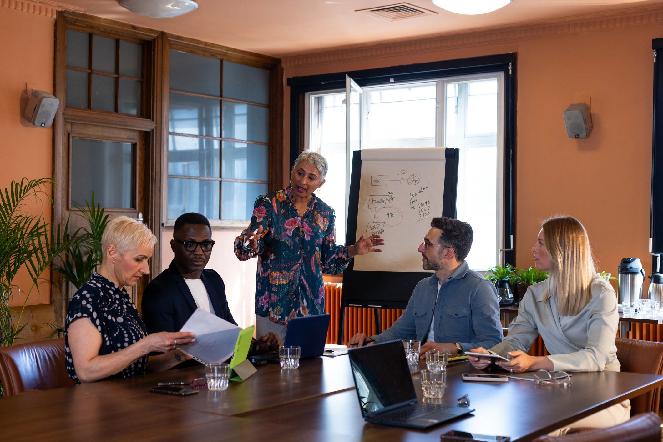 Nonprofit team collaborating in a bright meeting space